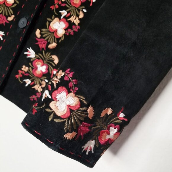 Bernardo Women's XL Suede Genuine Leather Floral Embroidered Jacket Coat Black - Picture 14 of 16